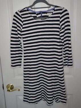 Hatley Navy White Striped Nautical Dress XS 3/4 Sleeve Anchor Zipper Back